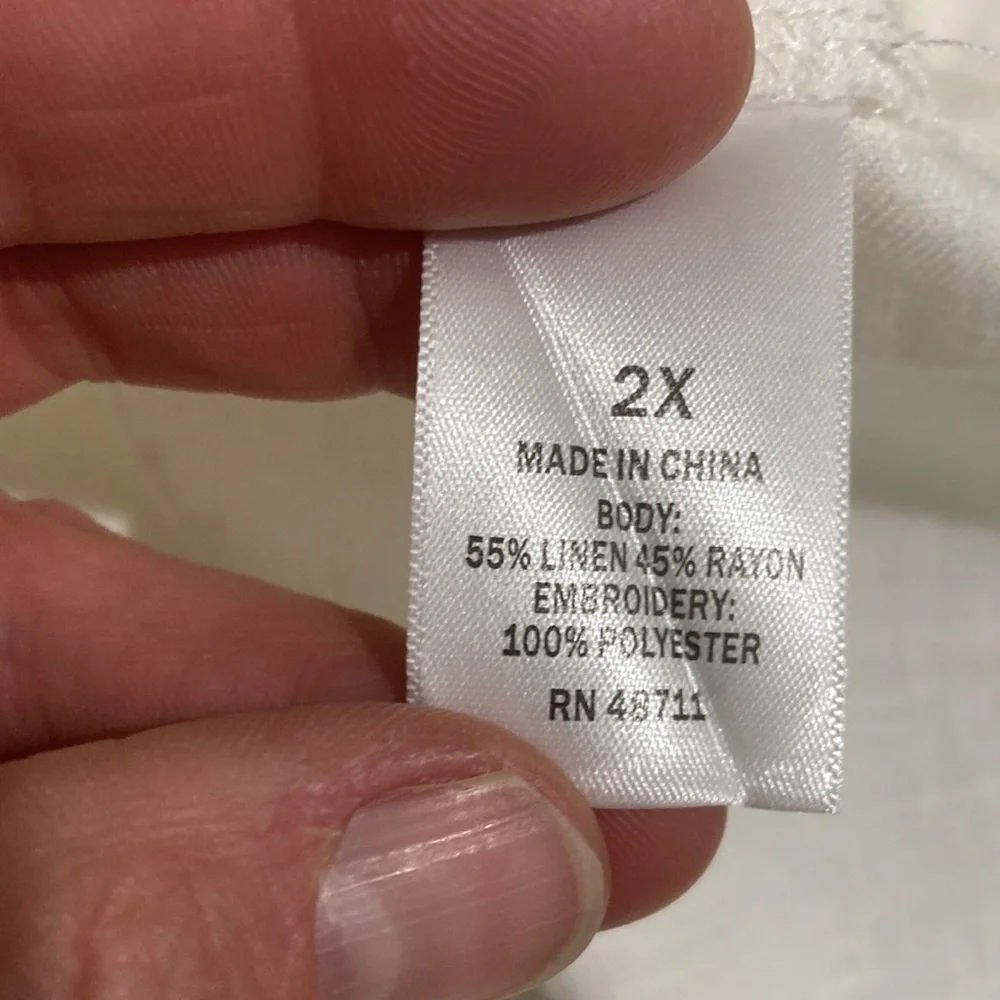 New white linen blend embroidered shift dress - Picture 10 of 11